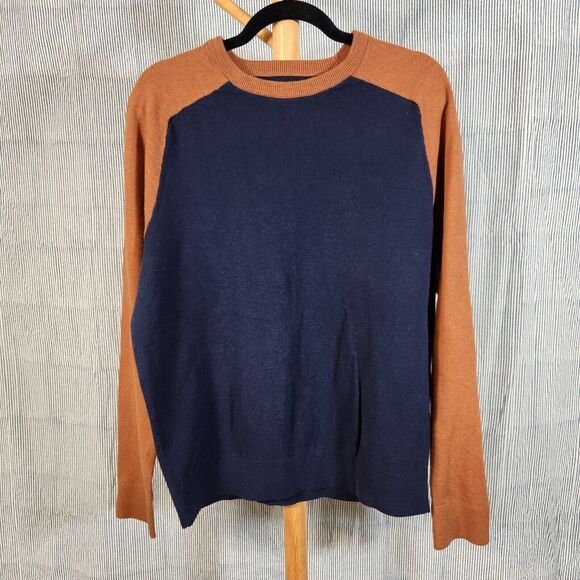 Hawker Rye $75 Large Navy Brown Raglan Sleeve 100% Cotton Crewneck Sweater - Picture 1 of 9
